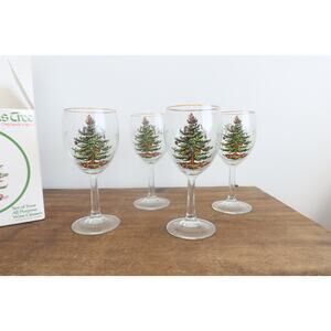 Vintage Spode Christmas Tree All Purpose Wine Glasses Set of 4